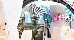 Colorful dining hall installation