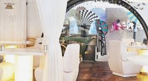 White curtained dining nook